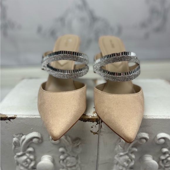 Classy Rhinestone Strap Suede Heel Pointed Toe Mules Aldo Noawia - Picture 6 of 14